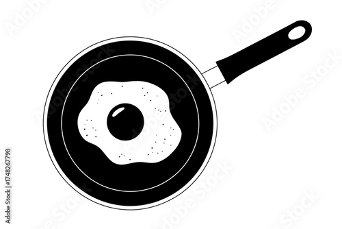 Black and White Illustration of a Fried Egg in a Pan Ready for Breakfast Culinary Delight Monochrome Kitchen Art