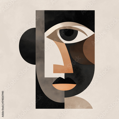Minimalist 20s geometric design poster with stylized face