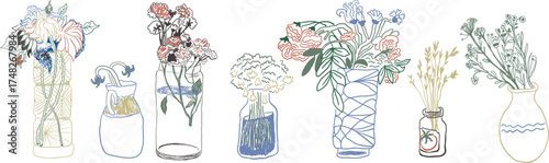 flower bouquet set in hand drawn style in vector. Element for design advertisement mail posts poster print postcard banner decor backgrounds