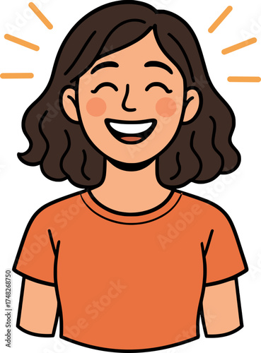 Joyful woman smiling with eyes closed, radiating warmth and happiness