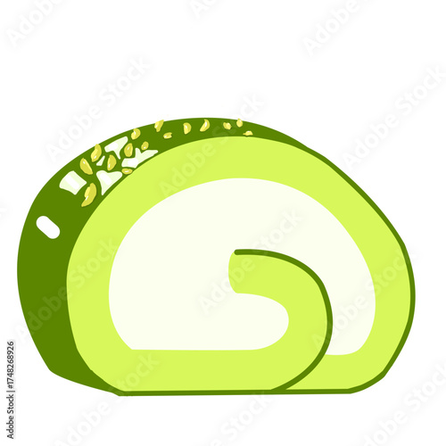 Japanese Matcha Roll Cake Nut Topping Vector Illustration