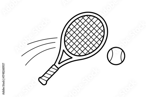 tennis racket and ball in black and white clip art preview