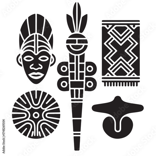 vector isolated Black color Nigeria traditional cultural symbols