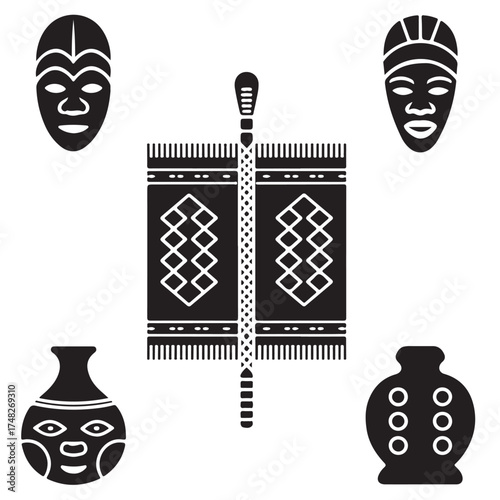 vector isolated Black color Nigeria traditional cultural symbols