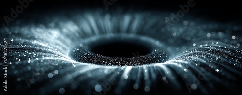 A mesmerizing black hole surrounded by glowing particles, showcasing the mysteries of the universe and the intricate structures of cosmic phenomena.