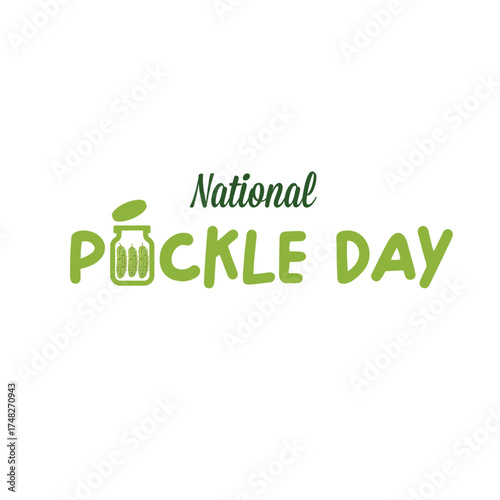 National Pickle day banner design template with text and pickled cucumbers in jar isolated. Pickle day logo ,icon, flyer and greeting card. 14 november national day of pickled cucumber or pickle day