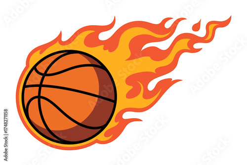 Basketball on fire flaming sports ball dynamic motion action energetic game