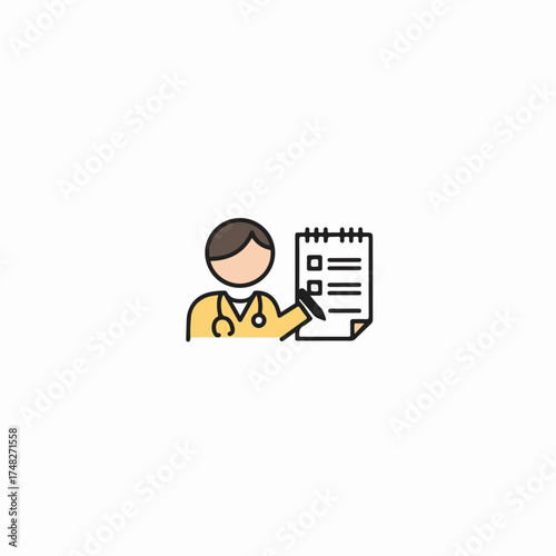 Doctor with Stethoscope Writing on a Medical Form or Patient Record, Representing Healthcare, Diagnosis, and Prescription Services