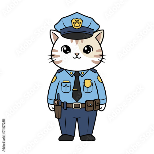 Cute Chibi Cat Police Vector Illustration