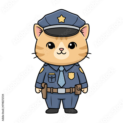 Cute Chibi Cat Police Vector Illustration