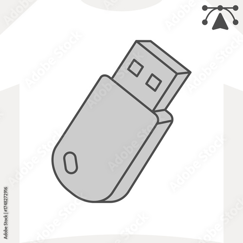 Flash drive for storing files isometric icon, transferring data concept. Vector graphics. Memory stick sign and editable stroke, outline style icon for mobile or web design.