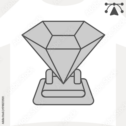 Crystal isometric icon, jewelry concept. Vector graphics. Gemstone on stand sign and editable stroke, outline style icon for mobile or web design.