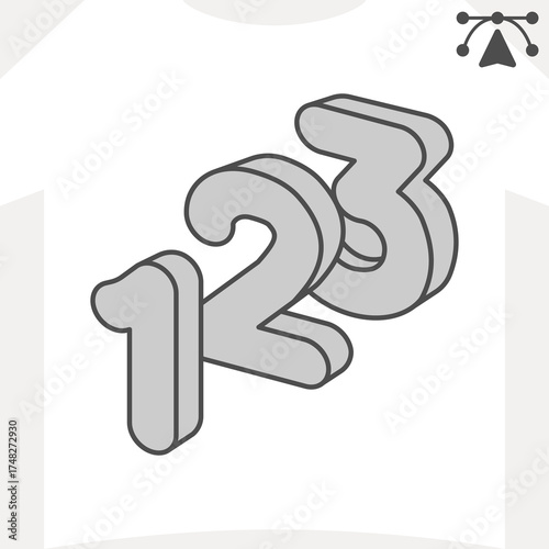 Numbers one two three isometric icon, business souvenir concept. Vector graphics. Digits sign and editable stroke, outline style icon for mobile or web design.