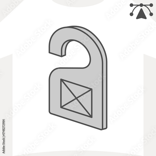 Door hanger with space for banner isometric icon, polygraphy concept. Vector graphics. Advertising for door handle sign and editable stroke, outline style icon for mobile or web design.