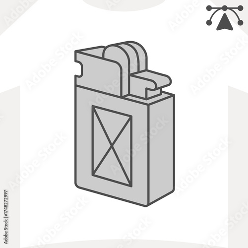 Lighter with banner isometric icon, business souvenir concept. Vector graphics. Stick lighter with space for picture sign and editable stroke, outline style icon for mobile or web design.