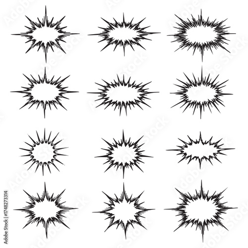 Collection of vector explosion shapes for comic book design elements