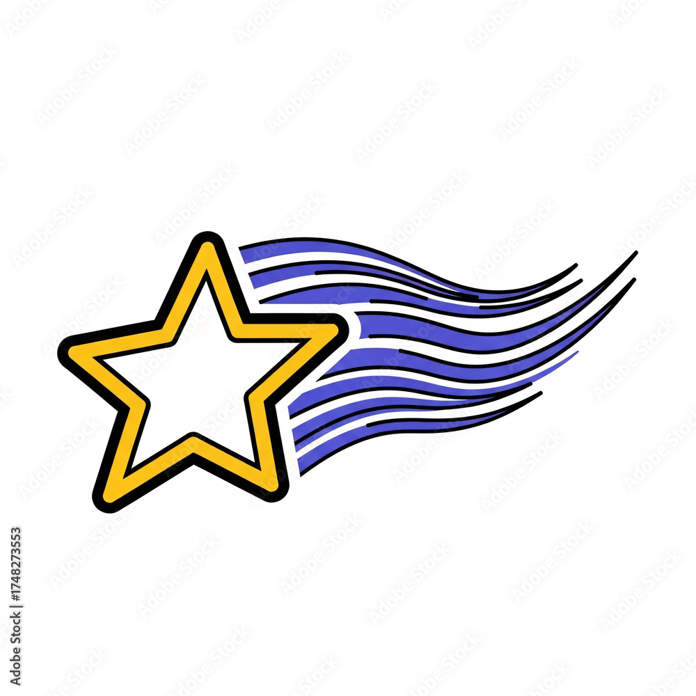 Fototapeta premium Outlined shooting star with a vibrant trailing tail, symbolizing speed, aspiration, and wishes