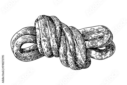 Knotted rope sketch. Hand drawn vector doodle sketch style illustration. Nautical cord texture design.