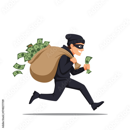 A robber running with a bag full of money.