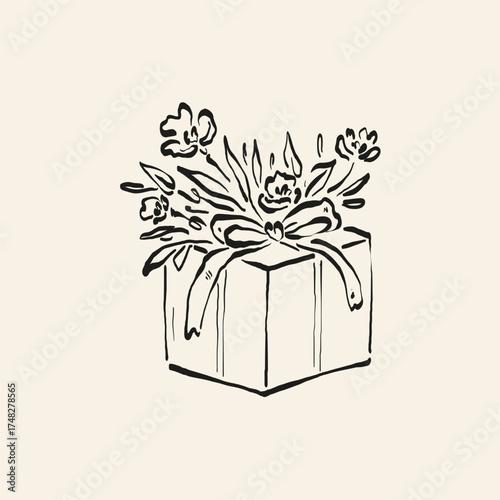 Minimalist Christmas vector illustration in hand-drawn line art style. Festive design for cards, posters, prints, and modern holiday greetings.