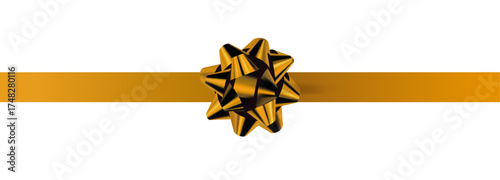 Vector decorative shiny gift gold ribbon with tied bow design element isolated on white background