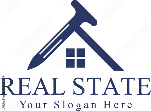 Real Estate Construction Logo Design – Roof and Hammer Icon for Property Builders and Developers