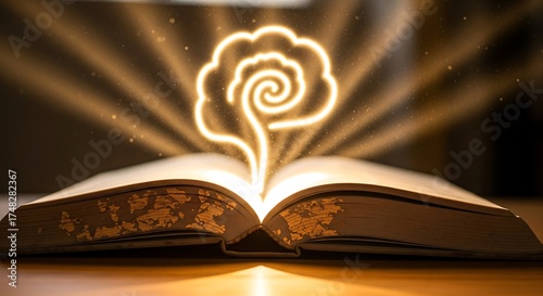 Minimalist Scene Light Emerging From Open Book Magic Concept