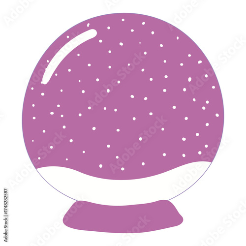 Empty snow globe with snow falling isolated on transparent. Hand drawn flat vector illustration. Traditional Christmas, New Year, seasonal design element, holiday clip art