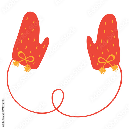 Warm knitted mittens isolated on transparent. Hand drawn flat vector illustration. Traditional holiday, Xmas, New Year, seasonal design element, winter clothes clip art