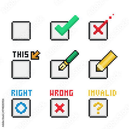 Pixel art Icon Set of Select Tickers in Variant Actions