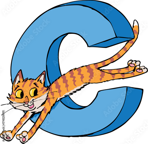 cat pops out through the capital letter C 2.eps