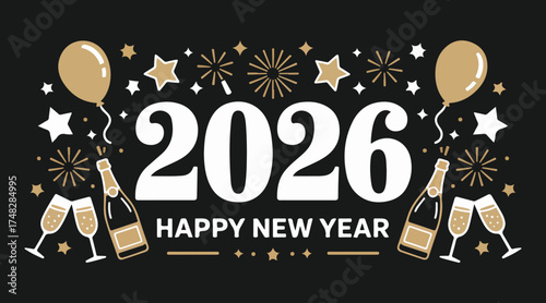 2026 Happy New Year vector design. colorful fireworks and trendy new year 2026 design template.