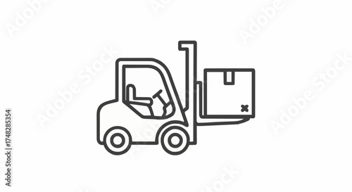 Forklift truck carrying a box