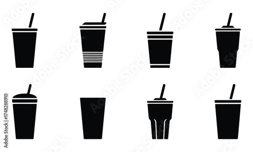 Black and white drink cup icons vector illustration design set