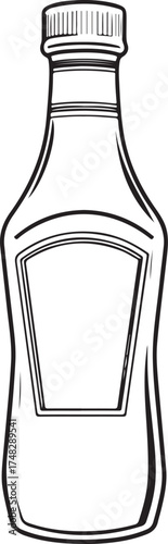 Ketchup or Mustard Bottle Hand-drawn Sketch Drawing Vector Illustration, Line Linear Symbol Engraving Coloring Book, Black and White Isolated