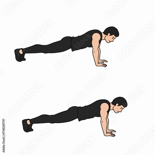 Man performing a plank exercise, demonstrating core strength and bodyweight fitness. Perfect form for an effective workout.