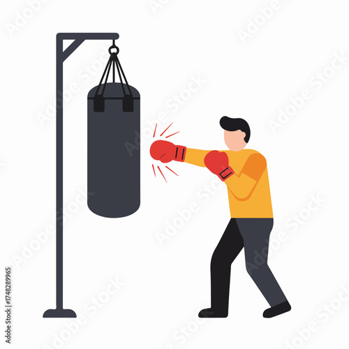 A person in red boxing gloves punches a heavy bag during a workout session, symbolizing fitness, training, and self-improvement.