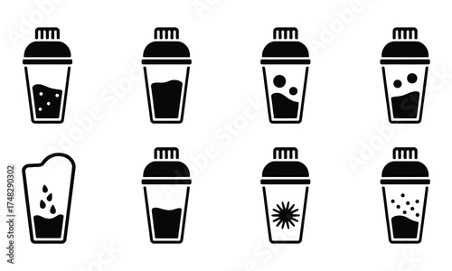 Set of black and white cocktail shaker icons vector illustration