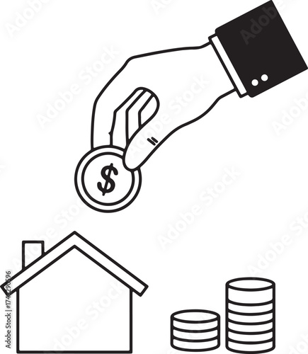 Vector art of hand dropping coin into house
