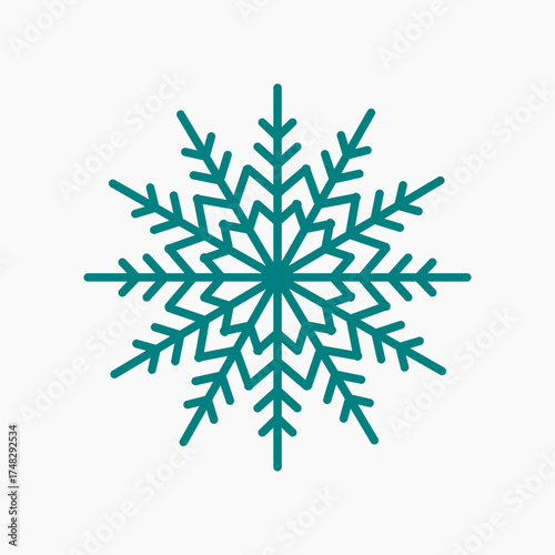 Winter Crystal Snowflake Vector, Intricate Geometric Ice Design, Editable Line Art for Holiday Greeting, Christmas Pattern, and Festive Graphic Element