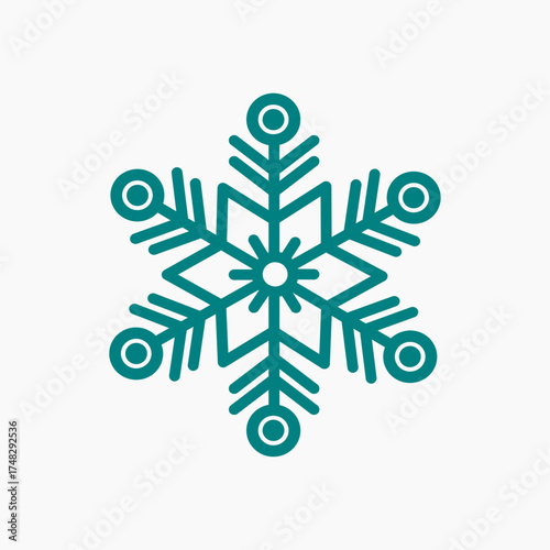 Winter Snowflake Outline Vector, Symmetrical Ice Crystal Design, Editable Illustration for Christmas, New Year, and Festive Season Graphics