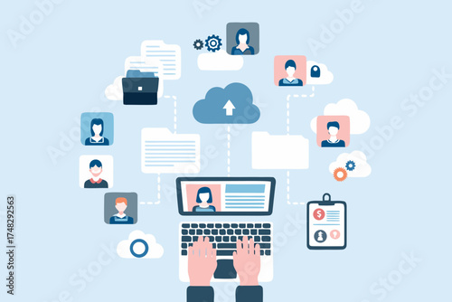 Digital network connecting people documents and data in the cloud for business collaboration