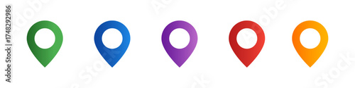 Location pointer icon set. Map pins set. Location symbols collection. GPS navigation pointer. Navigation concept. Place indicator. Geolocation signs set. Geotargeting pin. Vector graphic. EPS 10