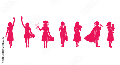 Collection of women empowerment silhouettes and icons

