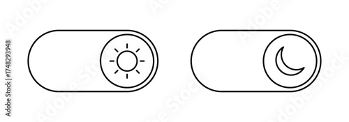 Day and night mode switch vector line icons isolated on white background. Dark and light mode icons. Mobile interface concept. Modes switch set. UI concept. Vector graphic EPS 10
