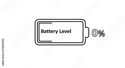 Battery level indicator icon with 0% charge

