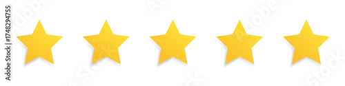 Five stars rating icon. Rating stars. Customer evaluation feedback. Customer satisfaction level rating. Customer review. Vector graphic EPS 10
