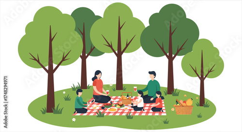 Family Enjoying a Sunny Picnic in the Park