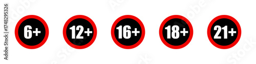 Age restriction sign set. Age limit concept icons. Prohibition icons. Censore concept.