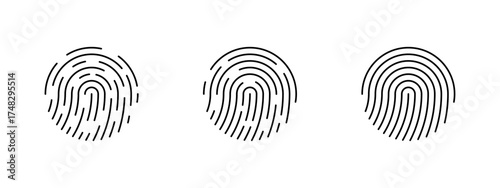 Vector flat fingerprints icon set. Touch ID. Personal identification. Thumbprint icon collection. Different fingerprints . Person identification. Vector EPS 10
